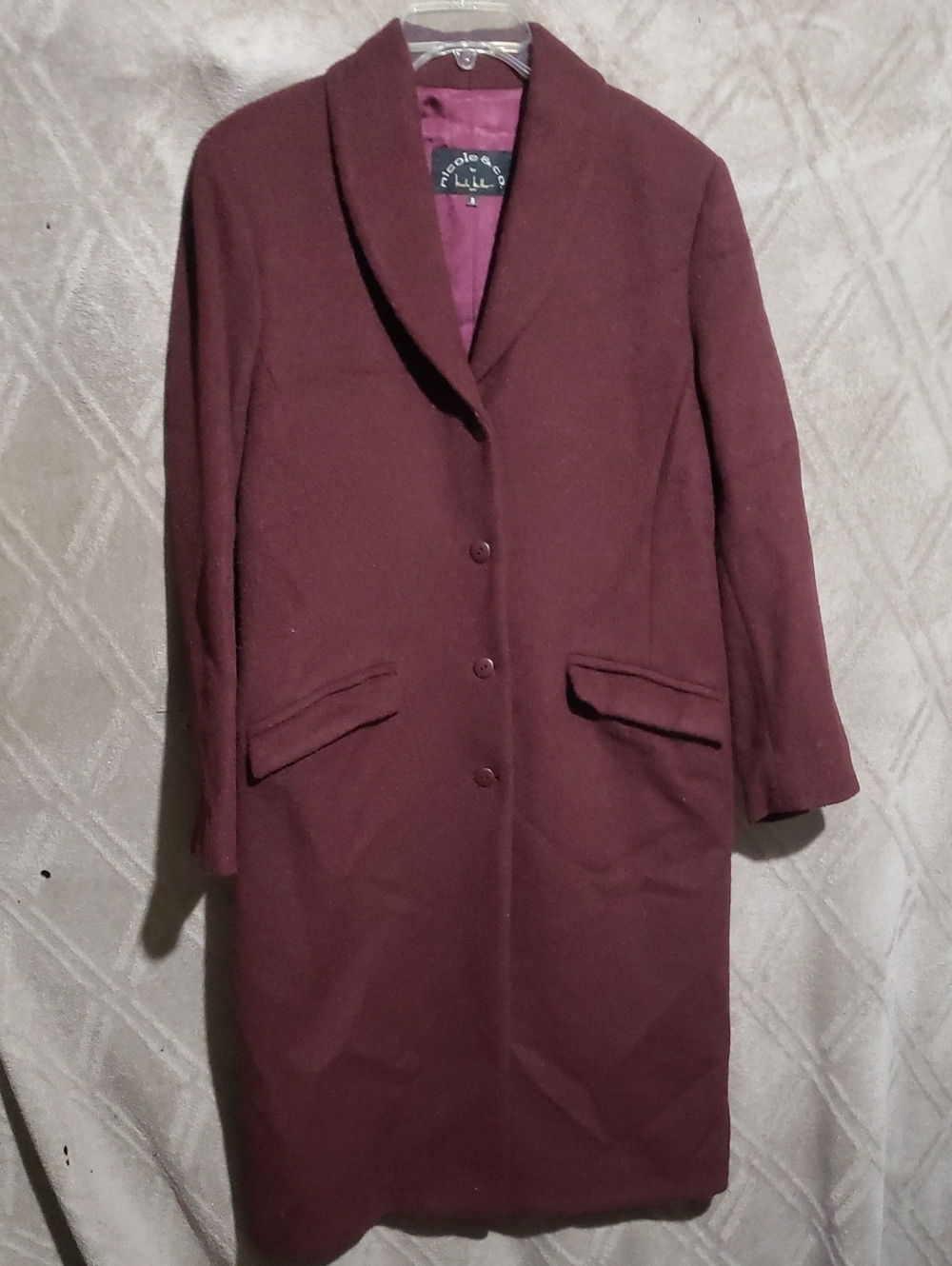 Women's Shawl Collar Long Trench Coat in Wine